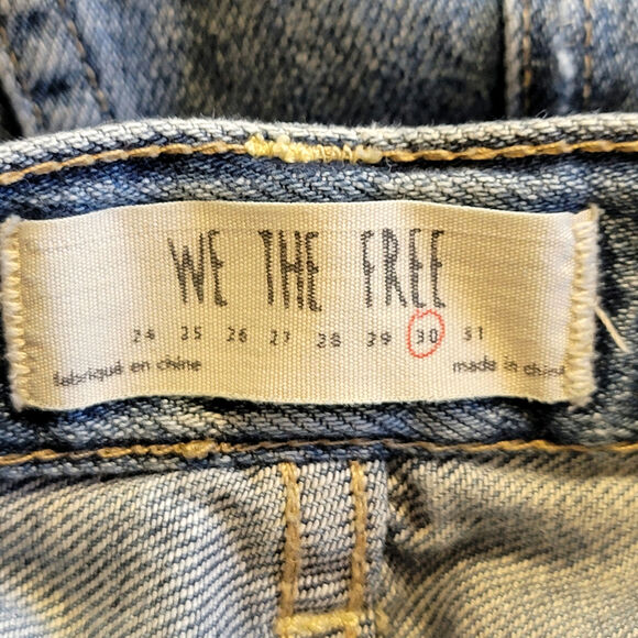 Free People We The Free Suzanne Distressed Blue Denim Skirt A Line Midi Size 30 - Picture 10 of 13